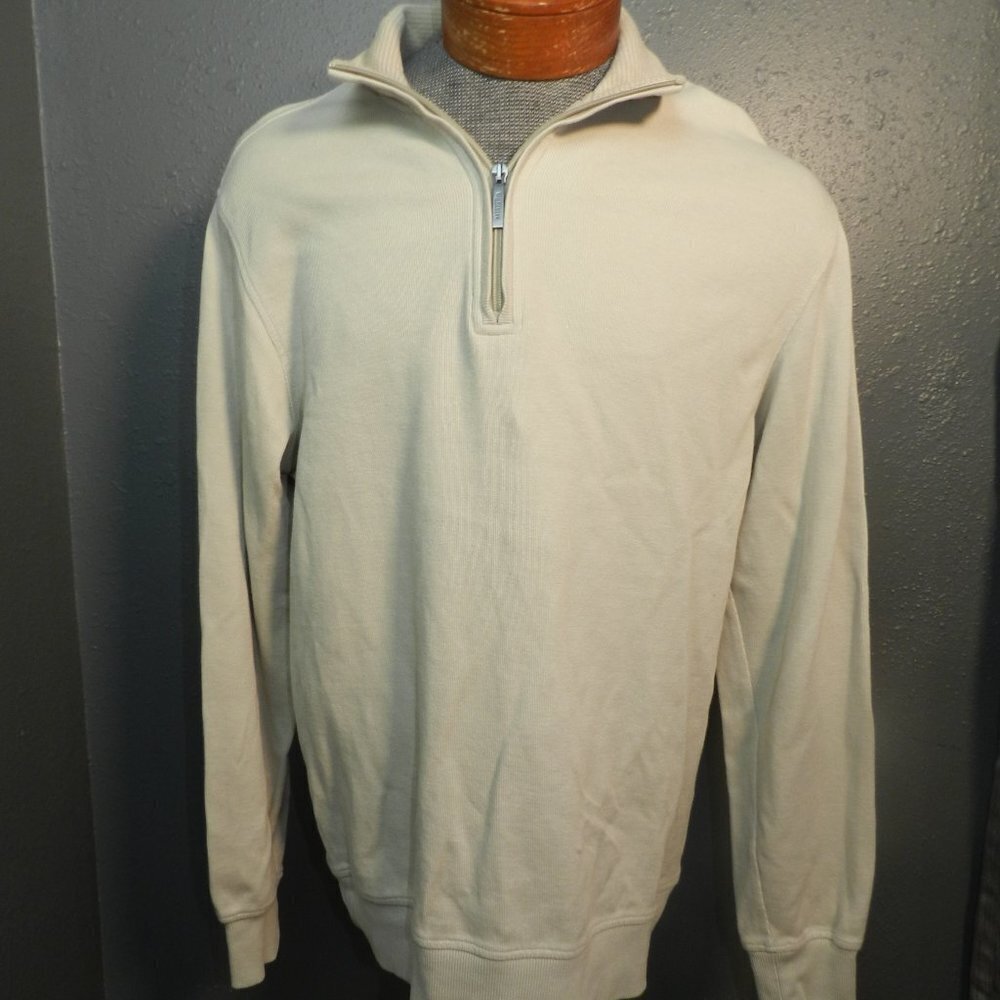 Van Heusen Mens Cream Pull Over Mid Zip Long Sleeve Collard Sweater Size Large